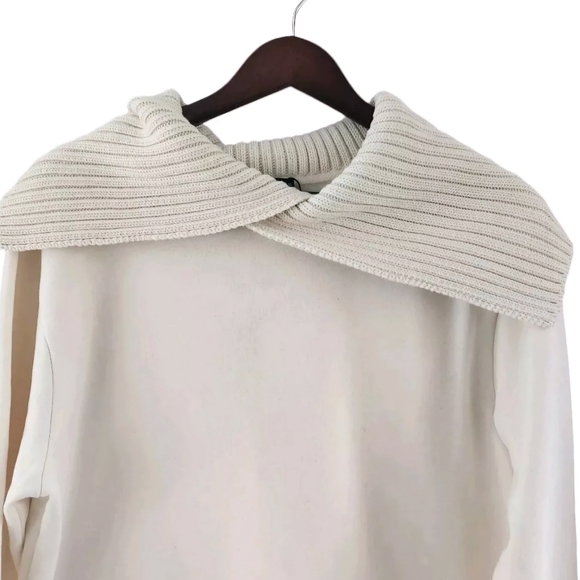 Zara Cream Sweater Ribbed Shawl Neckline Womens Size M New NWT - Picture 2 of 6